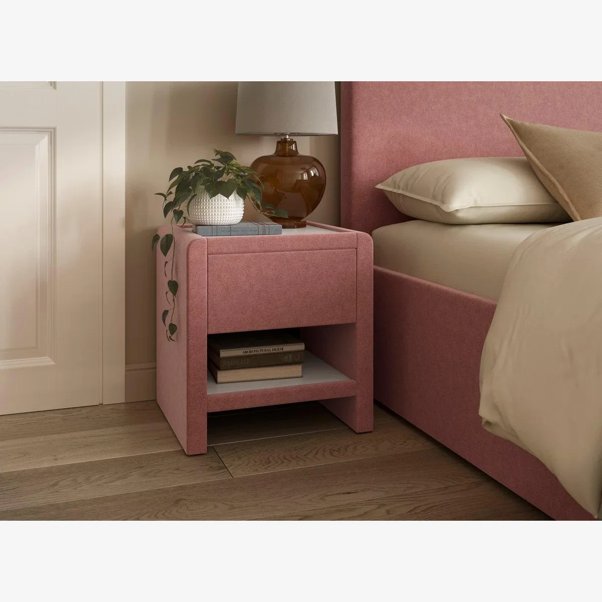 House Beautiful Margot Boucle Bedside Table - Pink