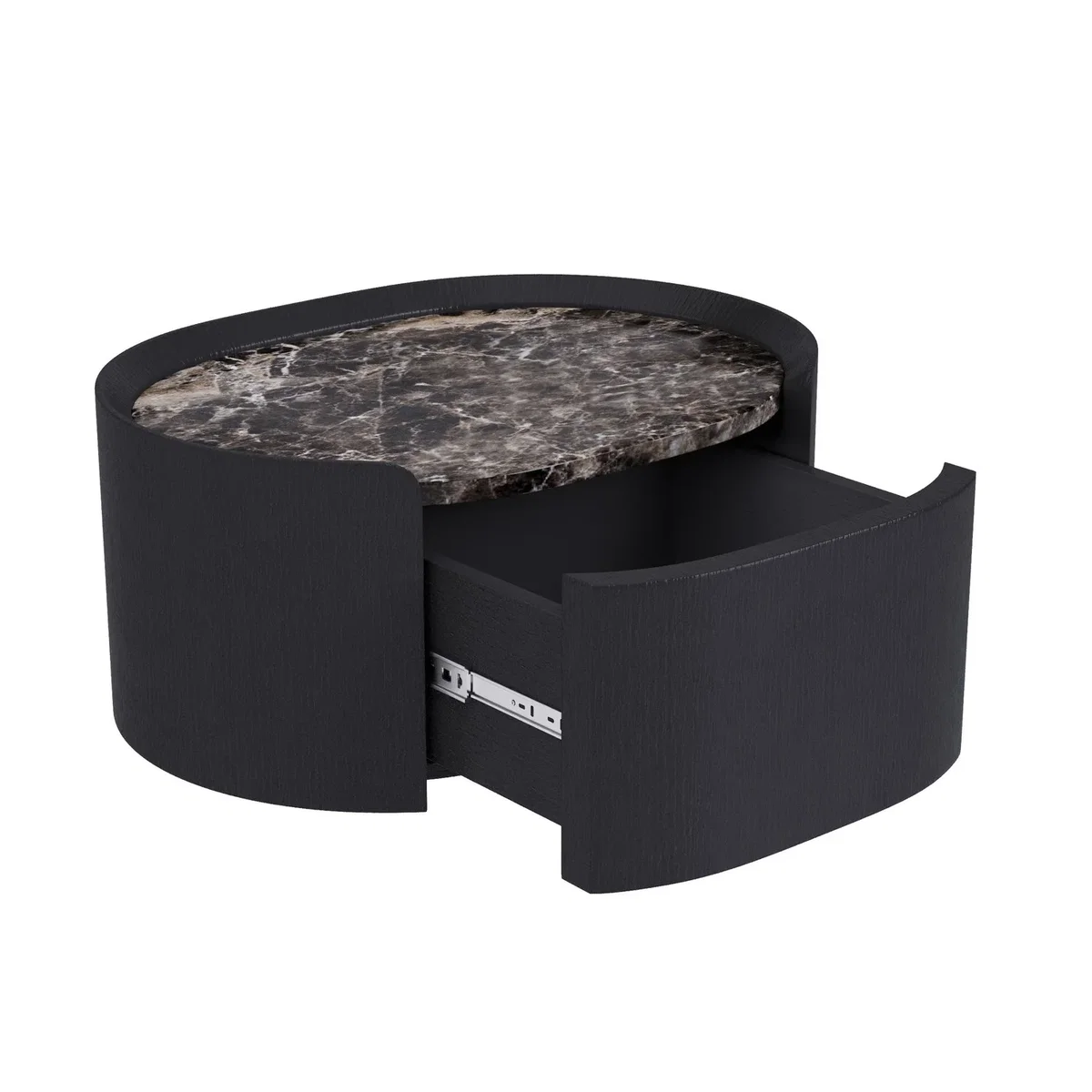 Black and Marble-Effect 1 Drawer Floating Bedside Table - Raffaele – image 7