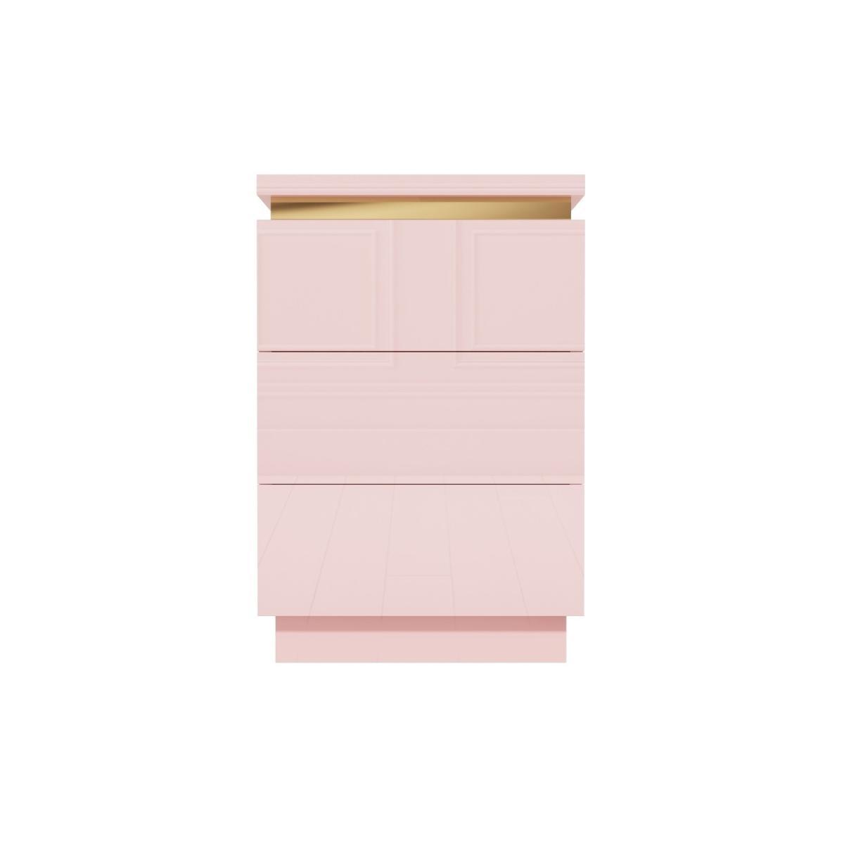 Pink High Gloss Bedside Table with 3 Drawers and a Gold Trim - Isabella – image 4