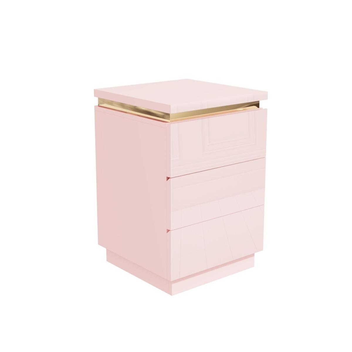 Pink High Gloss Bedside Table with 3 Drawers and a Gold Trim - Isabella – image 5