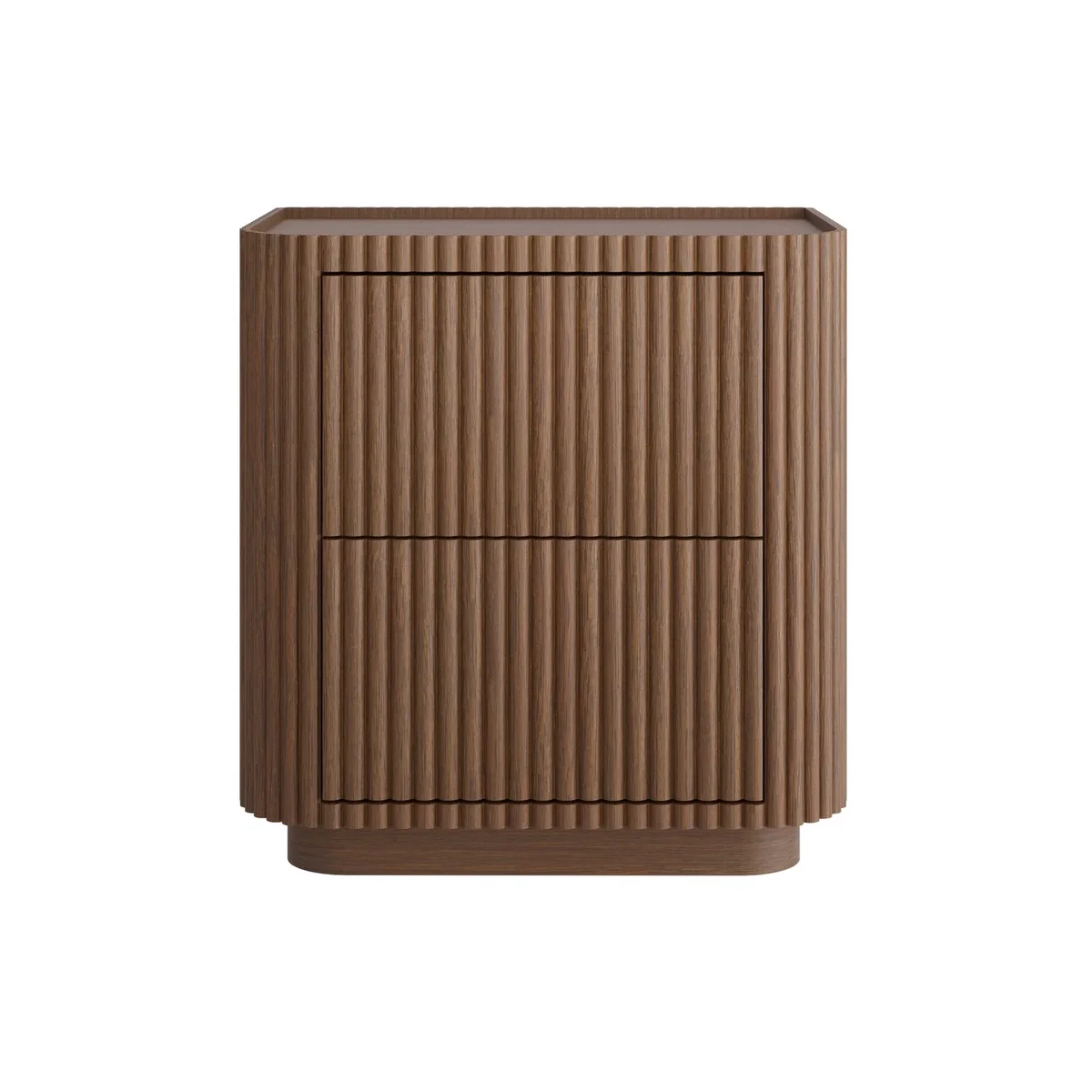 Walnut Ribbed 2 Drawer Bedside Table - Fully Assembled - Drew – image 5