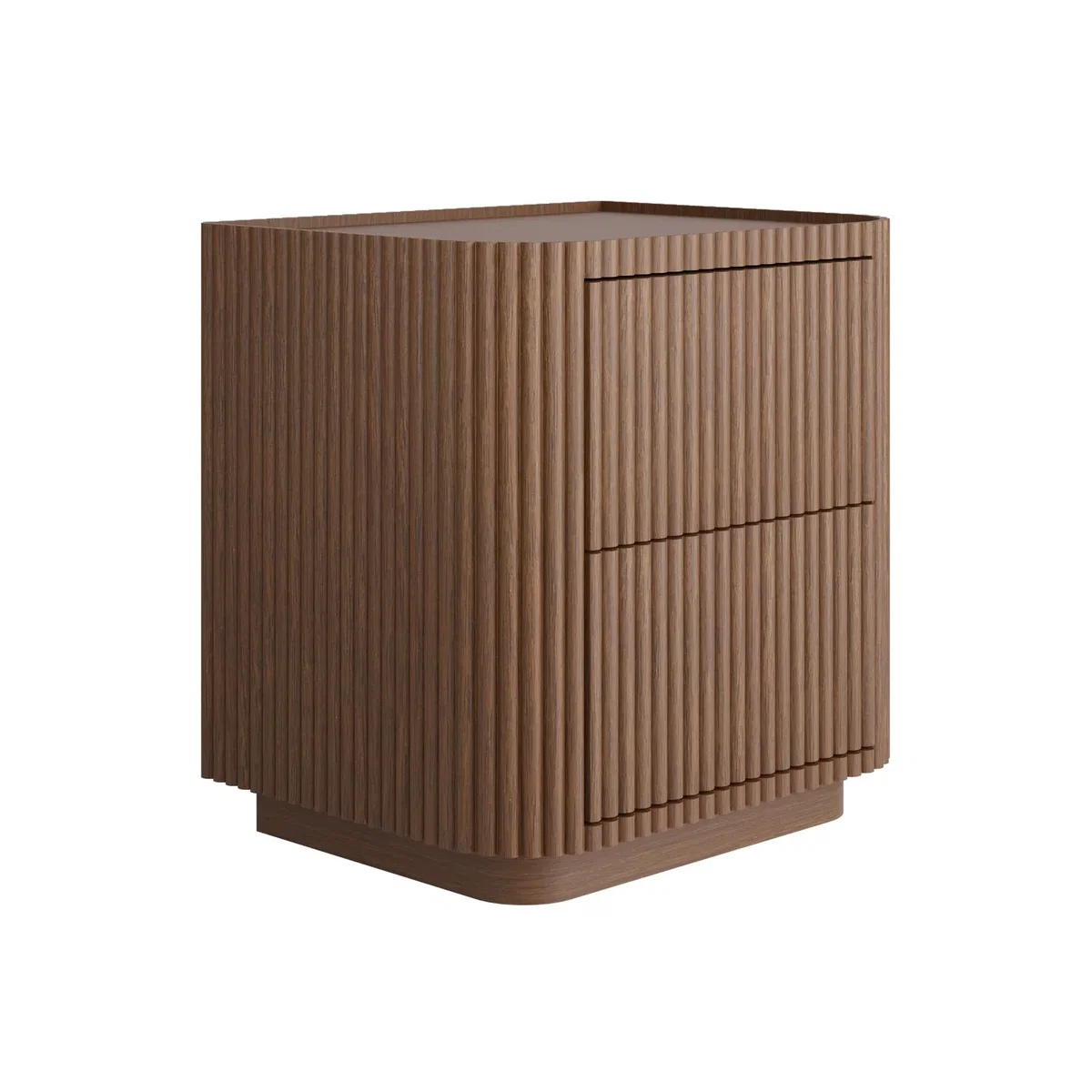 Walnut Ribbed 2 Drawer Bedside Table - Fully Assembled - Drew – image 6