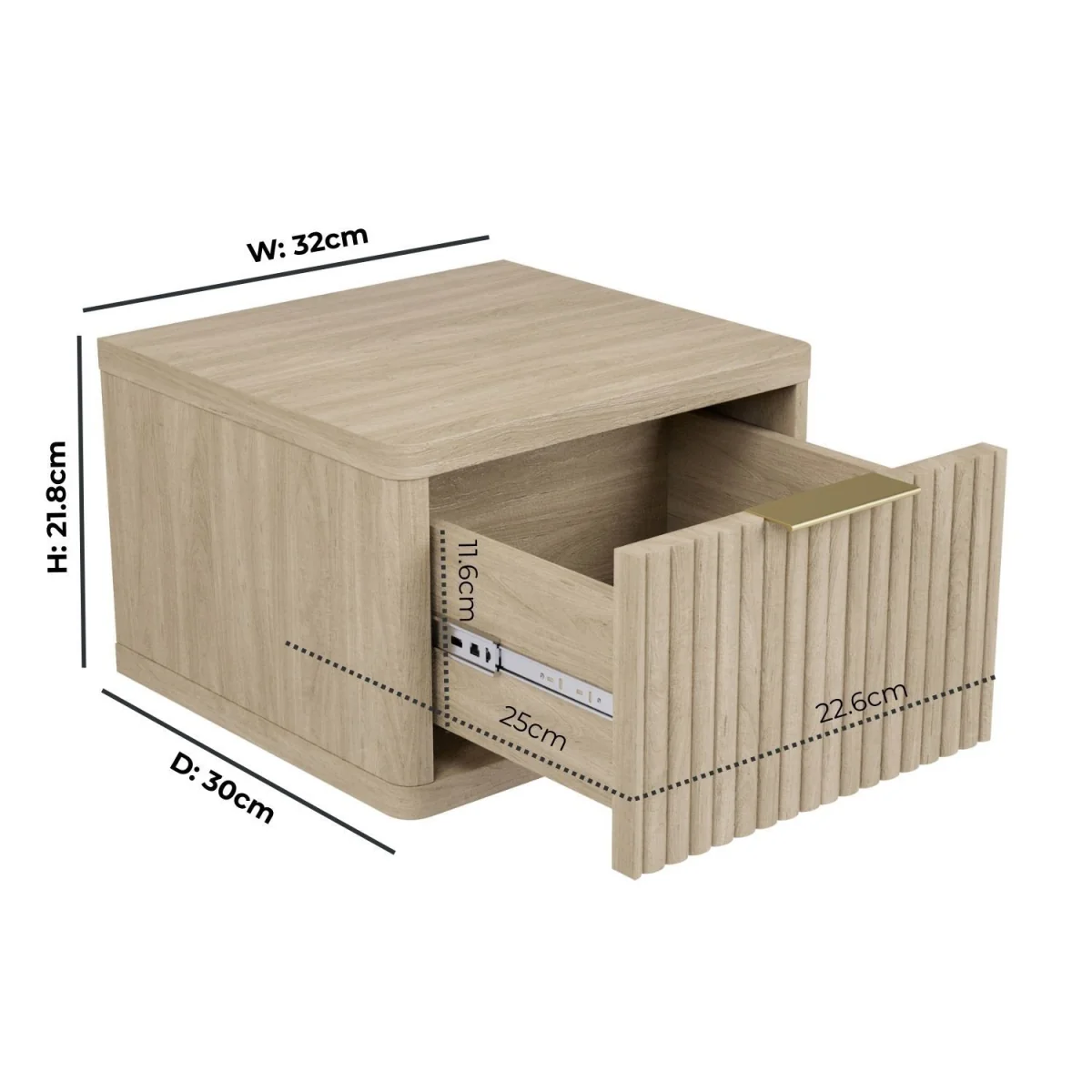 Oak Ribbed Floating Bedside Table with Drawer - Valencia – image 3