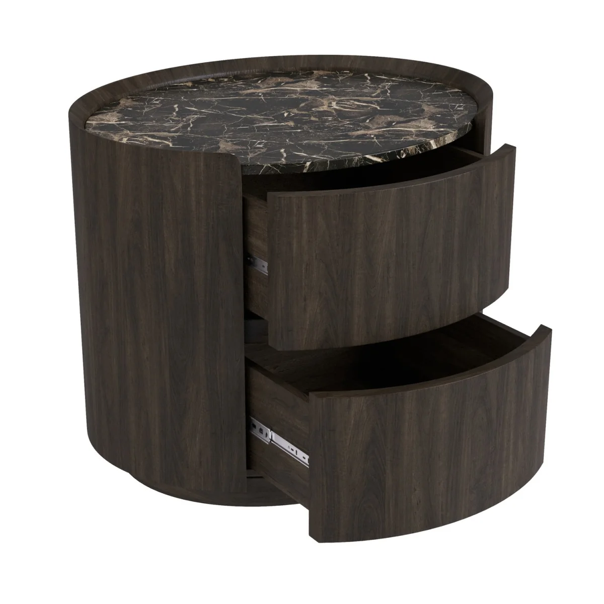 Walnut and Marble-Effect 2 Drawer Bedside Table - Raffaele – image 7