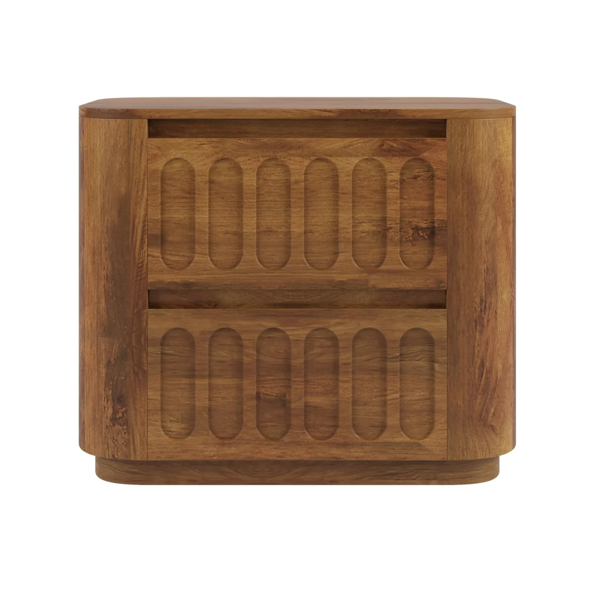 Wide Dark Wood Curved 2 Drawer Bedside Table - Fully Assembled - Meena – image 5