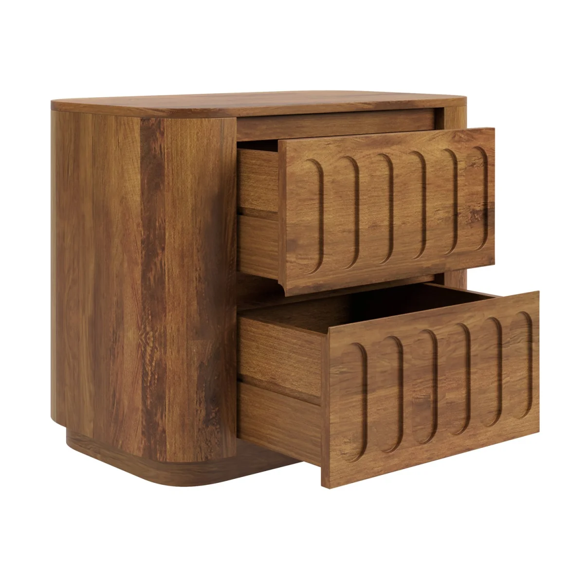 Wide Dark Wood Curved 2 Drawer Bedside Table - Fully Assembled - Meena – image 6