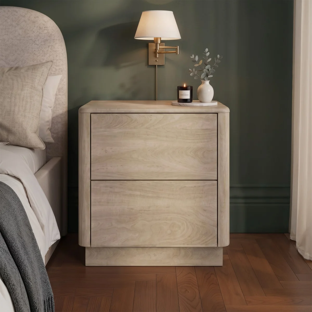 Modern Light Oak 2 Drawer Bedside Table - Rowan – image 2