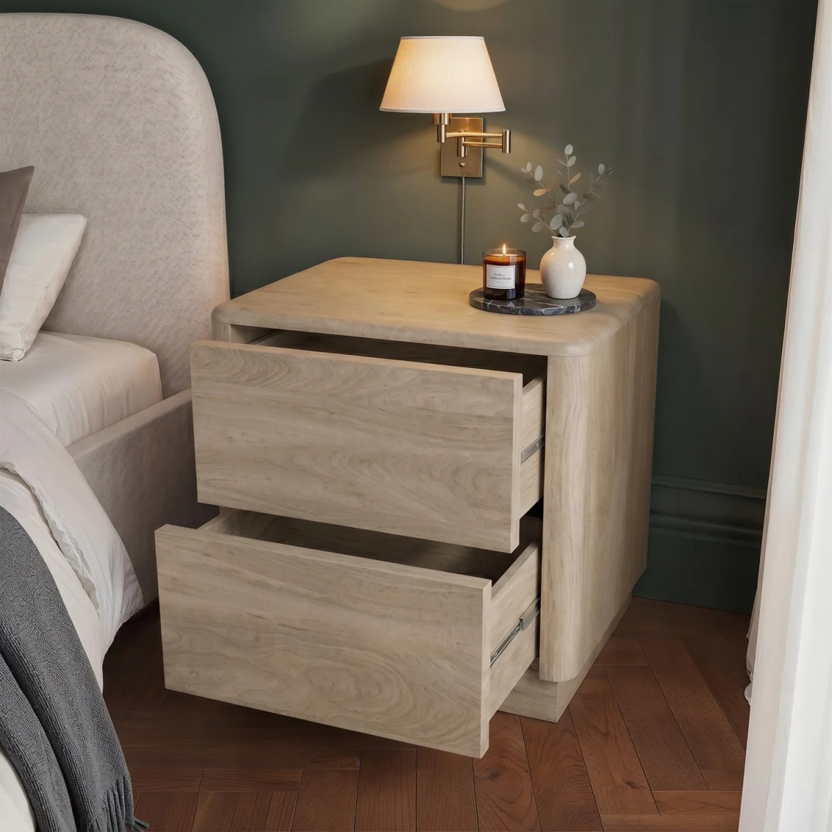 Modern Light Oak 2 Drawer Bedside Table - Rowan – image 3