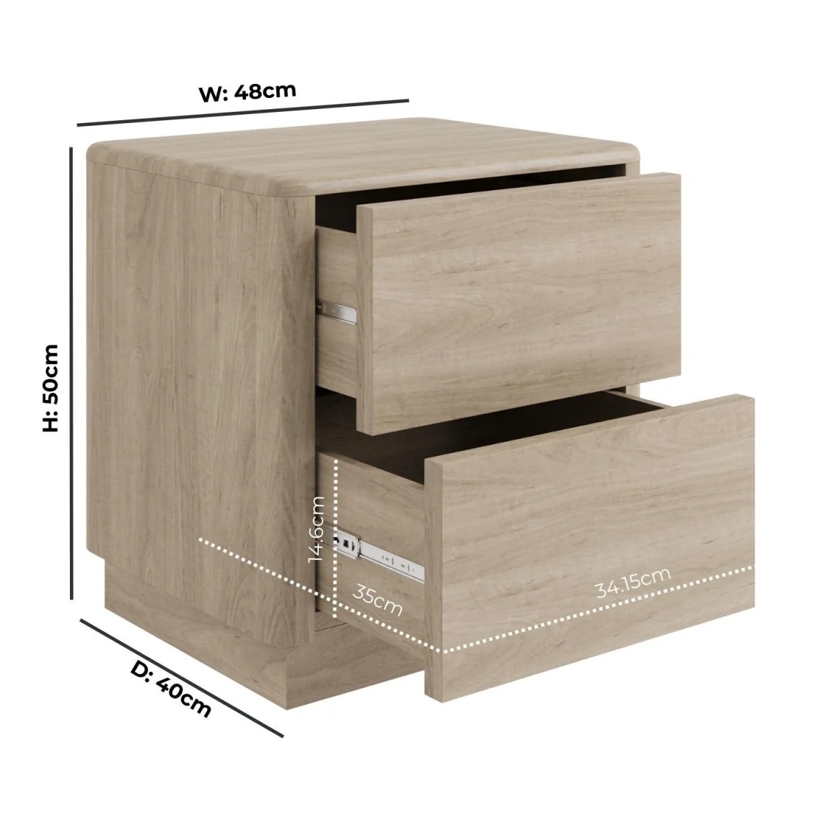 Modern Light Oak 2 Drawer Bedside Table - Rowan – image 4