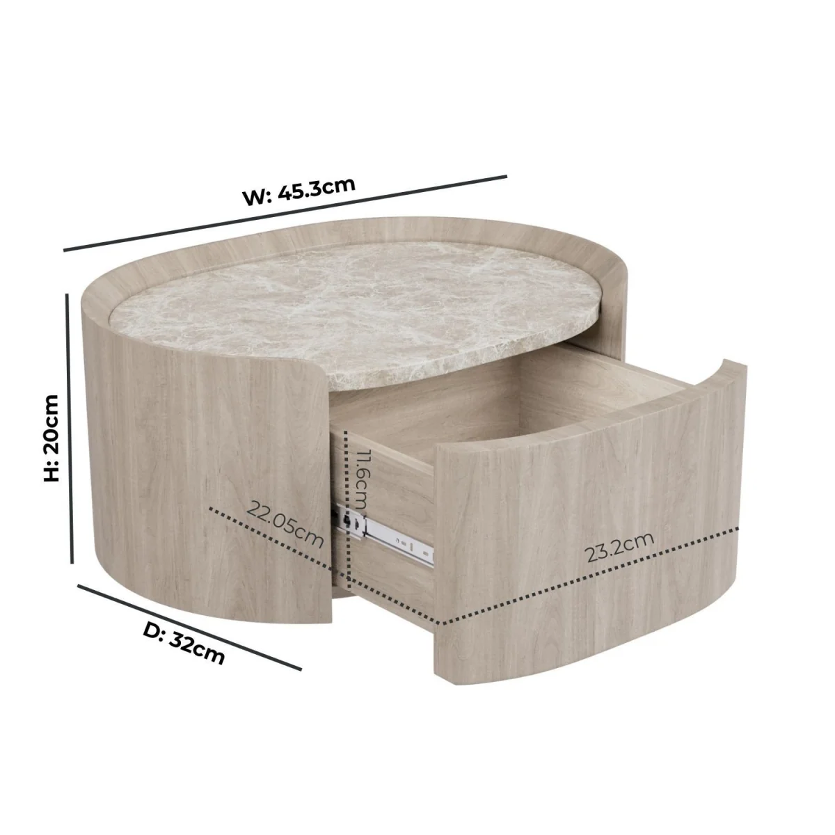 Light Wood and Marble-Effect 1 Drawer Floating Bedside Table - Raffaele – image 3