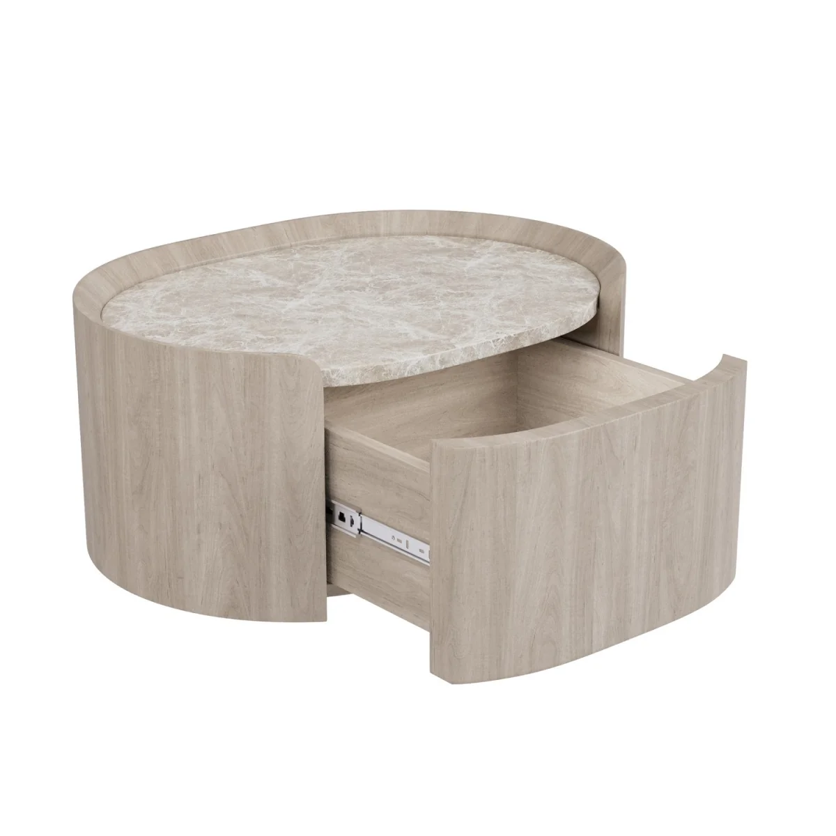 Light Wood and Marble-Effect 1 Drawer Floating Bedside Table - Raffaele – image 7