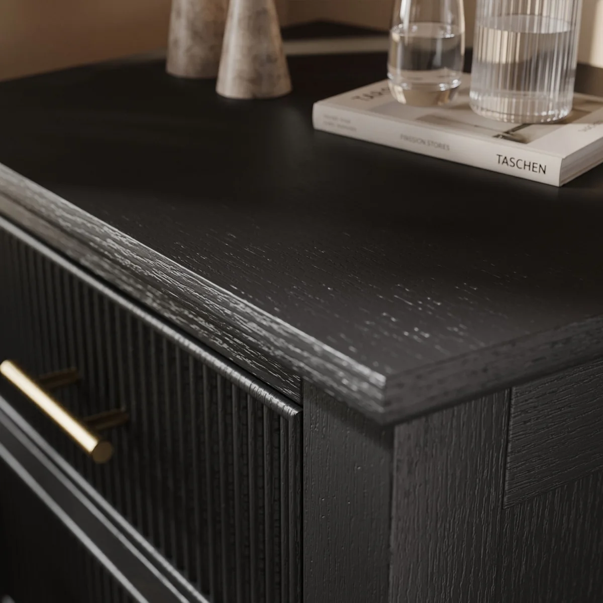 Black Ribbed 3 Drawer Bedside Table - Farah – image 3