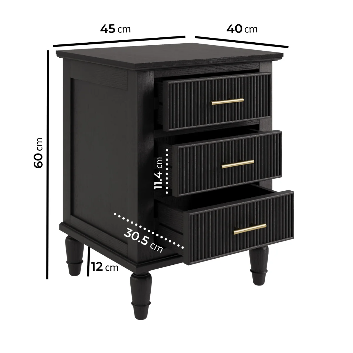 Black Ribbed 3 Drawer Bedside Table - Farah – image 4