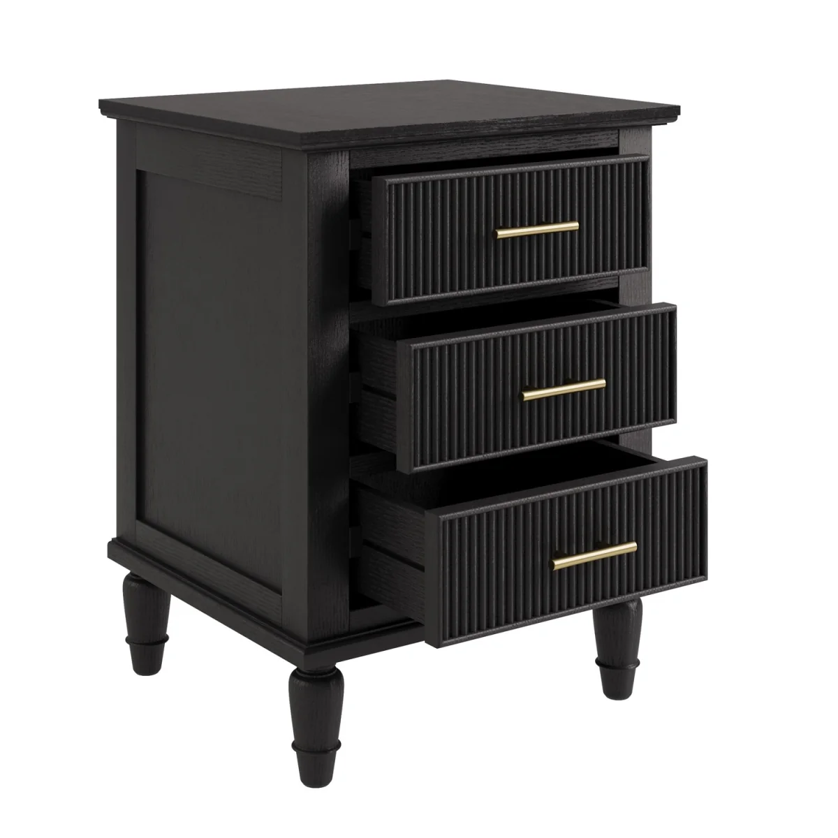 Black Ribbed 3 Drawer Bedside Table - Farah – image 6