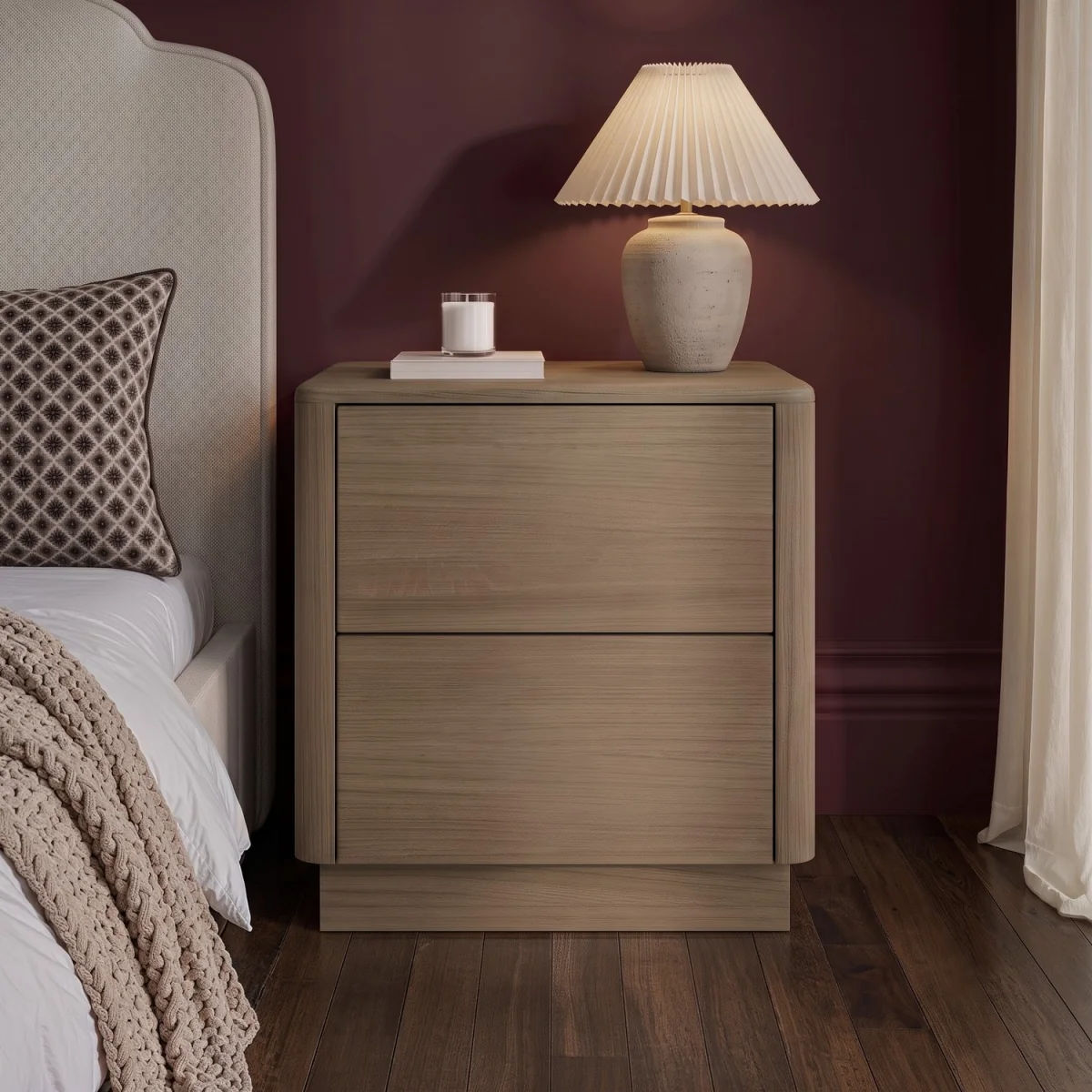 Modern Oak 2 Drawer Bedside Table - Rowan – image 2