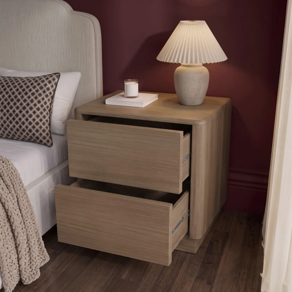 Modern Oak 2 Drawer Bedside Table - Rowan – image 3