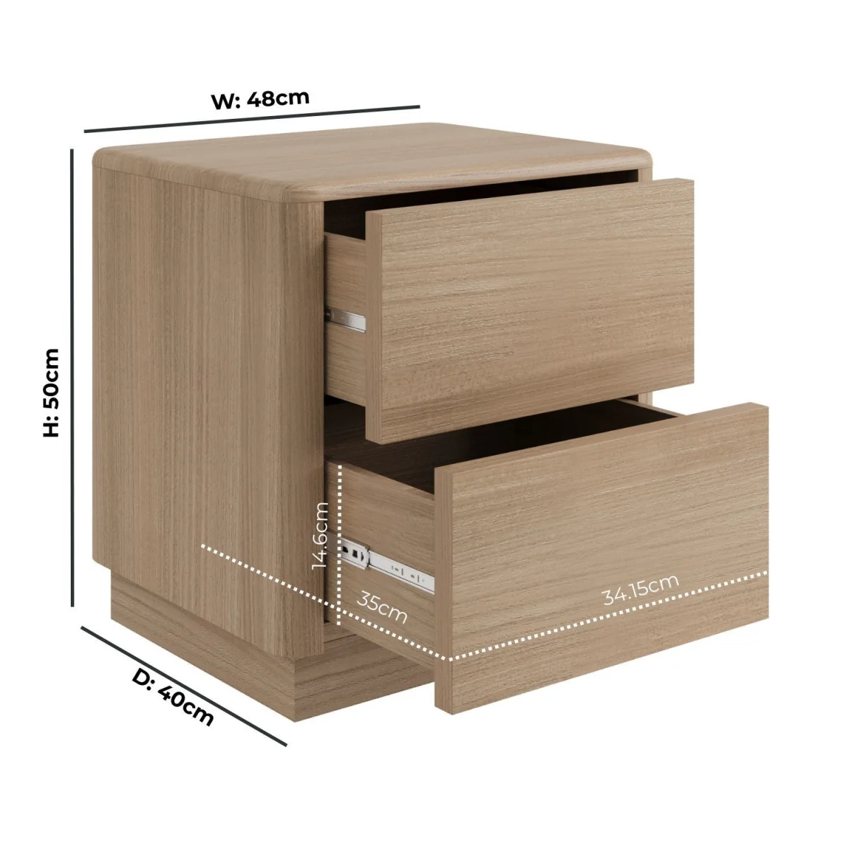 Modern Oak 2 Drawer Bedside Table - Rowan – image 4
