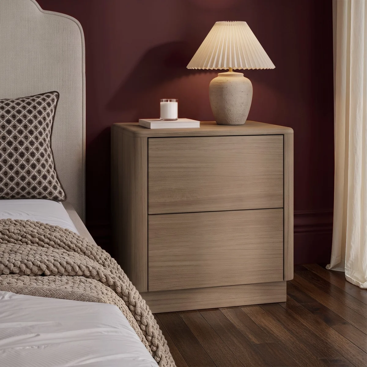 Modern Oak 2 Drawer Bedside Table - Rowan – image 1