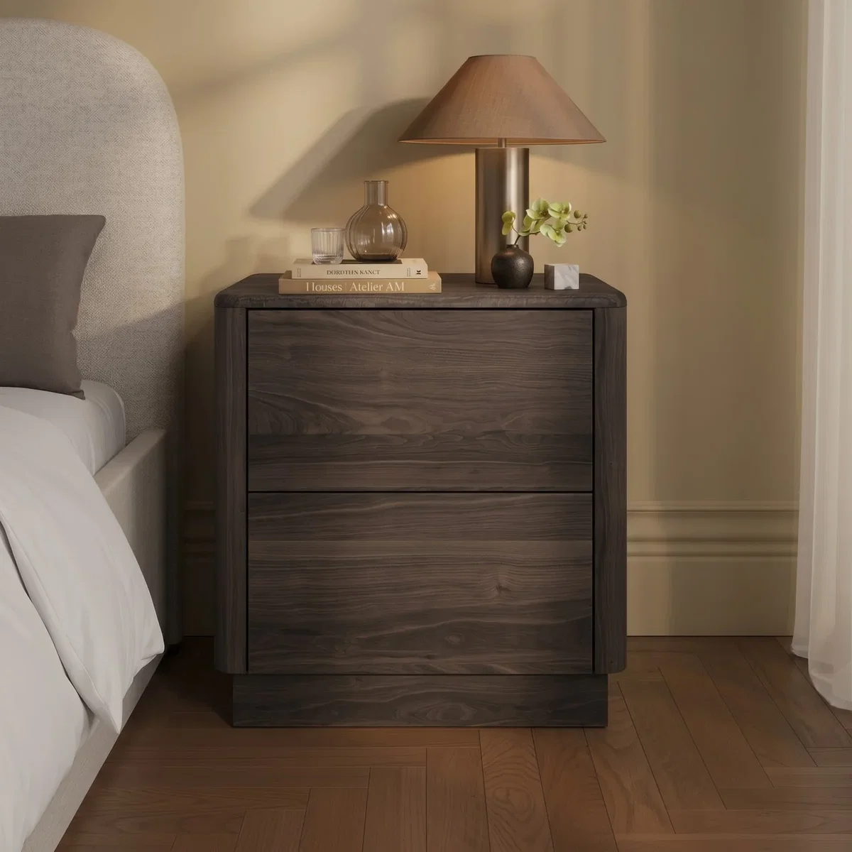 Modern Walnut 2 Drawer Bedside Table - Rowan – image 3