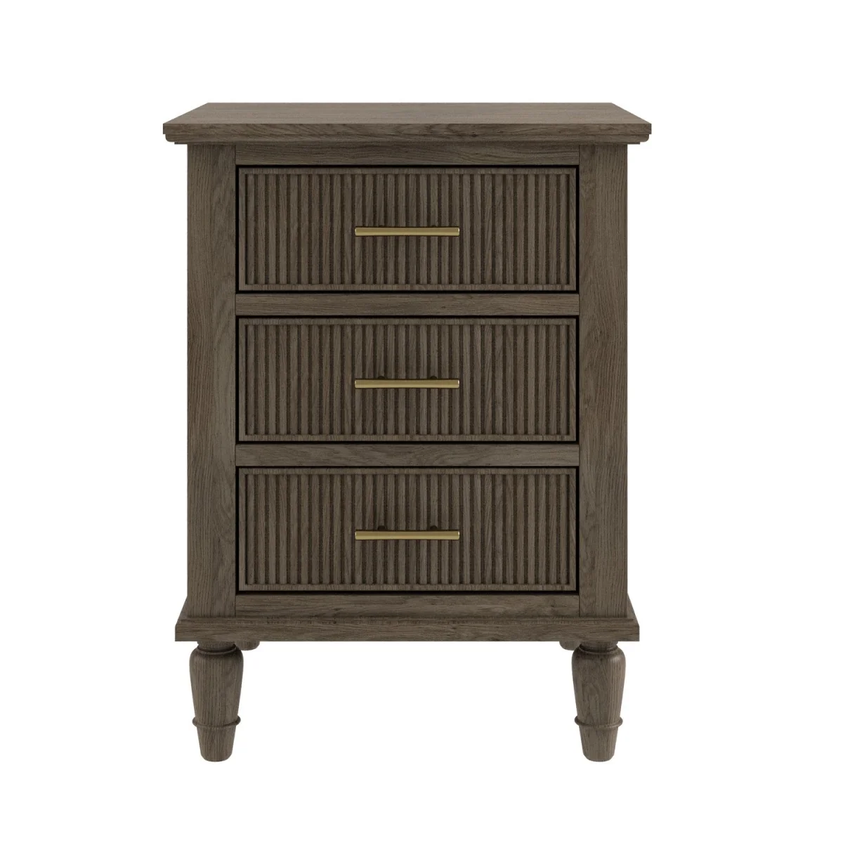 Dark Wood Ribbed 3 Drawer Bedside Table - Farah – image 5