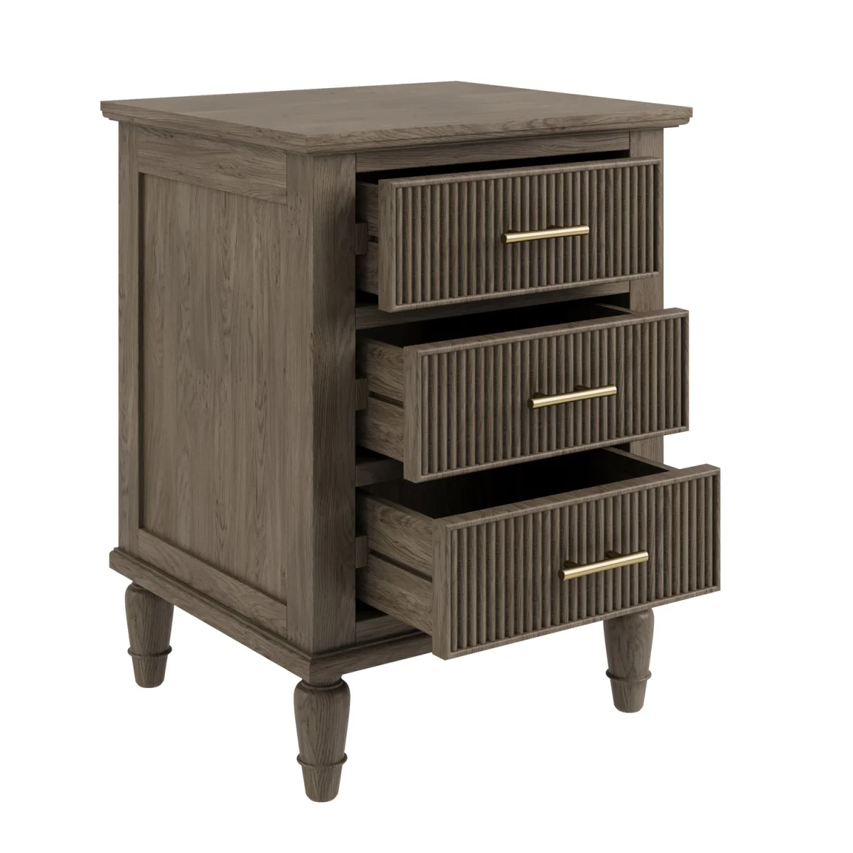 Dark Wood Ribbed 3 Drawer Bedside Table - Farah – image 6