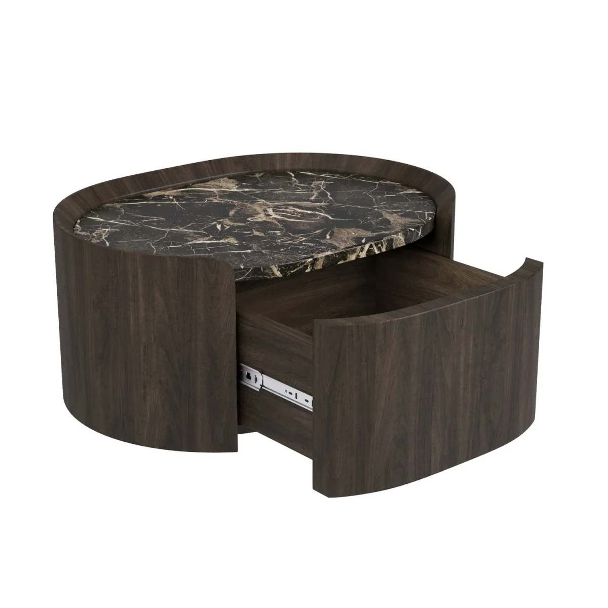 Walnut and Marble-Effect 1 Drawer Floating Bedside Table - Raffaele – image 7
