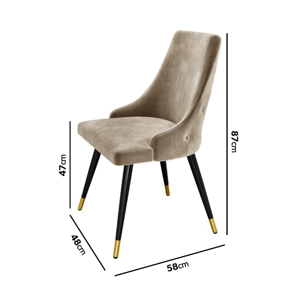 Pair of Beige Velvet Dining Chairs with Button Back & Black Legs - Maddy – image 2