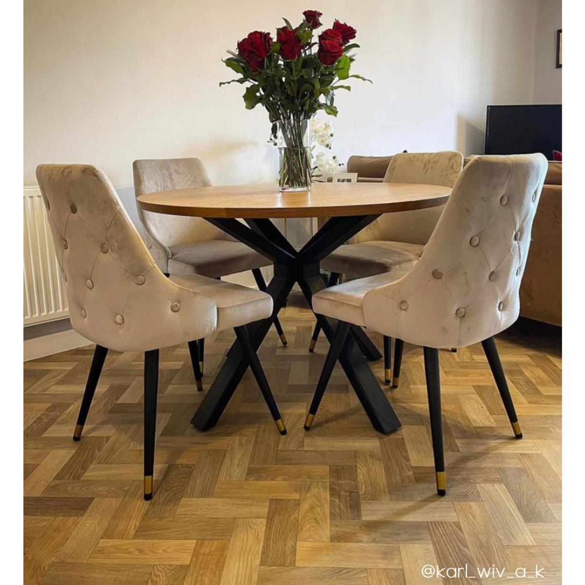 Pair of Beige Velvet Dining Chairs with Button Back & Black Legs - Maddy – image 3