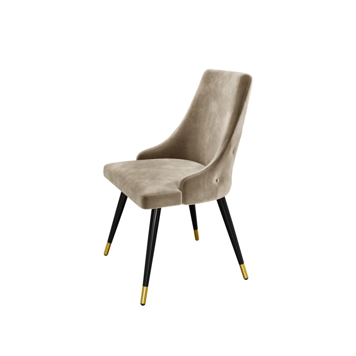 Pair of Beige Velvet Dining Chairs with Button Back & Black Legs - Maddy – image 4