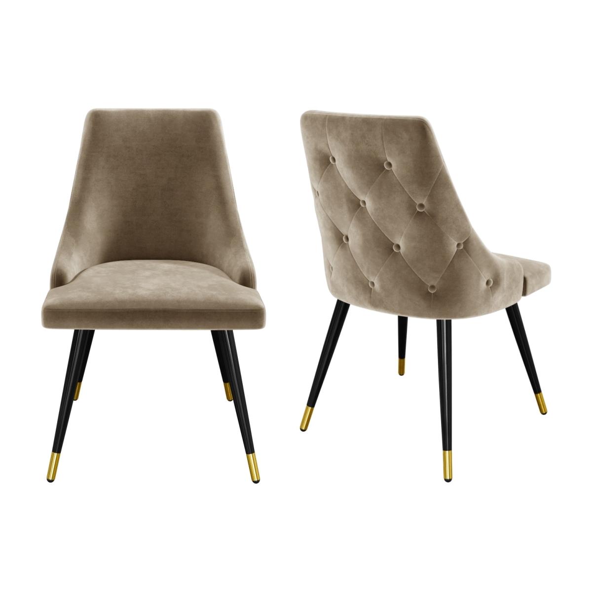 Pair of Beige Velvet Dining Chairs with Button Back & Black Legs - Maddy – image 1