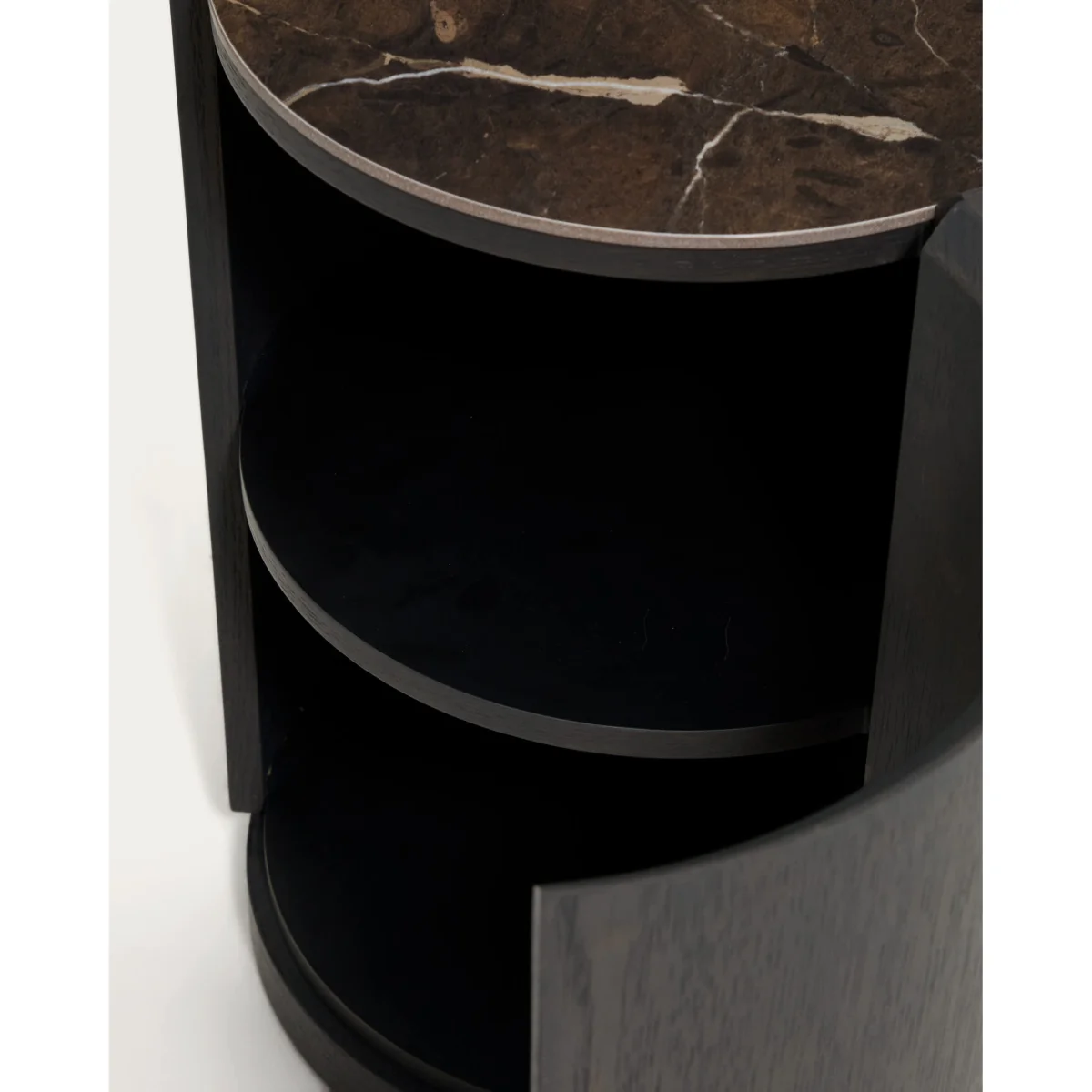 Nemore bedside table with 1 oak veneer drawer and Emperador marble-effect ceramic top, FSC Mix Credit, Ø 40 cm – image 5