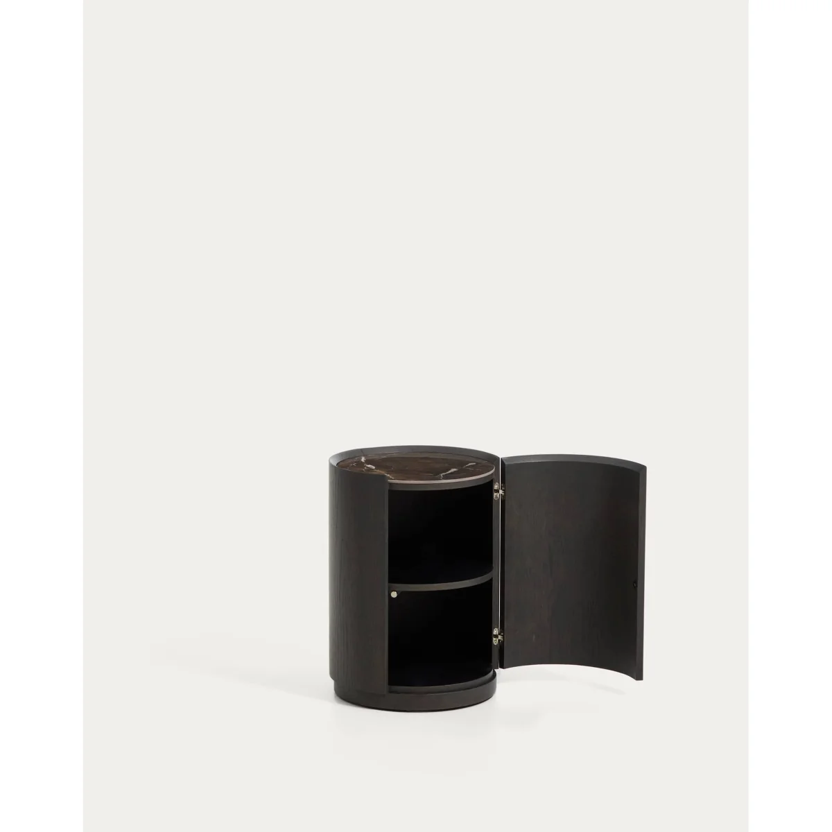 Nemore bedside table with 1 oak veneer drawer and Emperador marble-effect ceramic top, FSC Mix Credit, Ø 40 cm – image 7