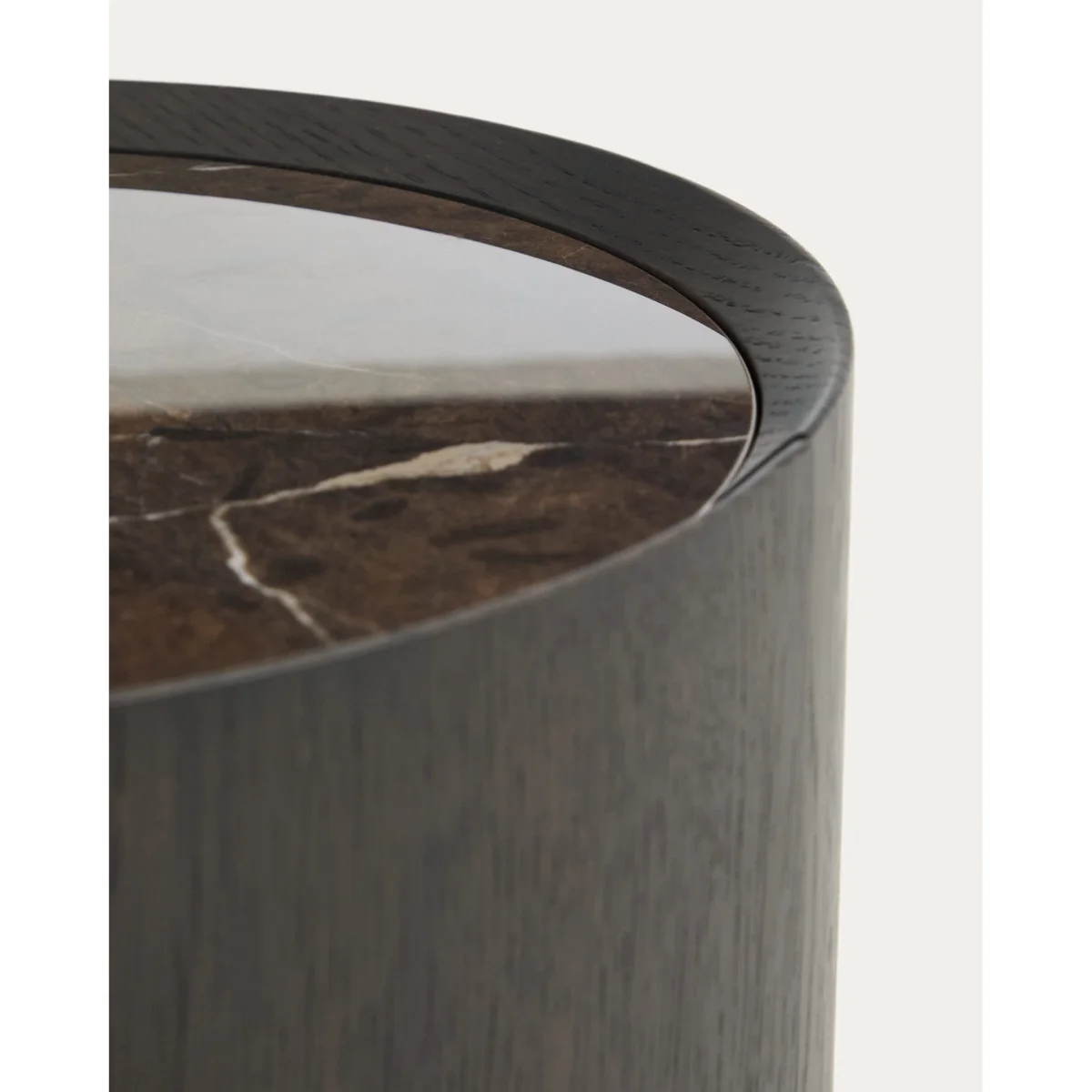 Nemore bedside table with 1 oak veneer drawer and Emperador marble-effect ceramic top, FSC Mix Credit, Ø 40 cm – image 8