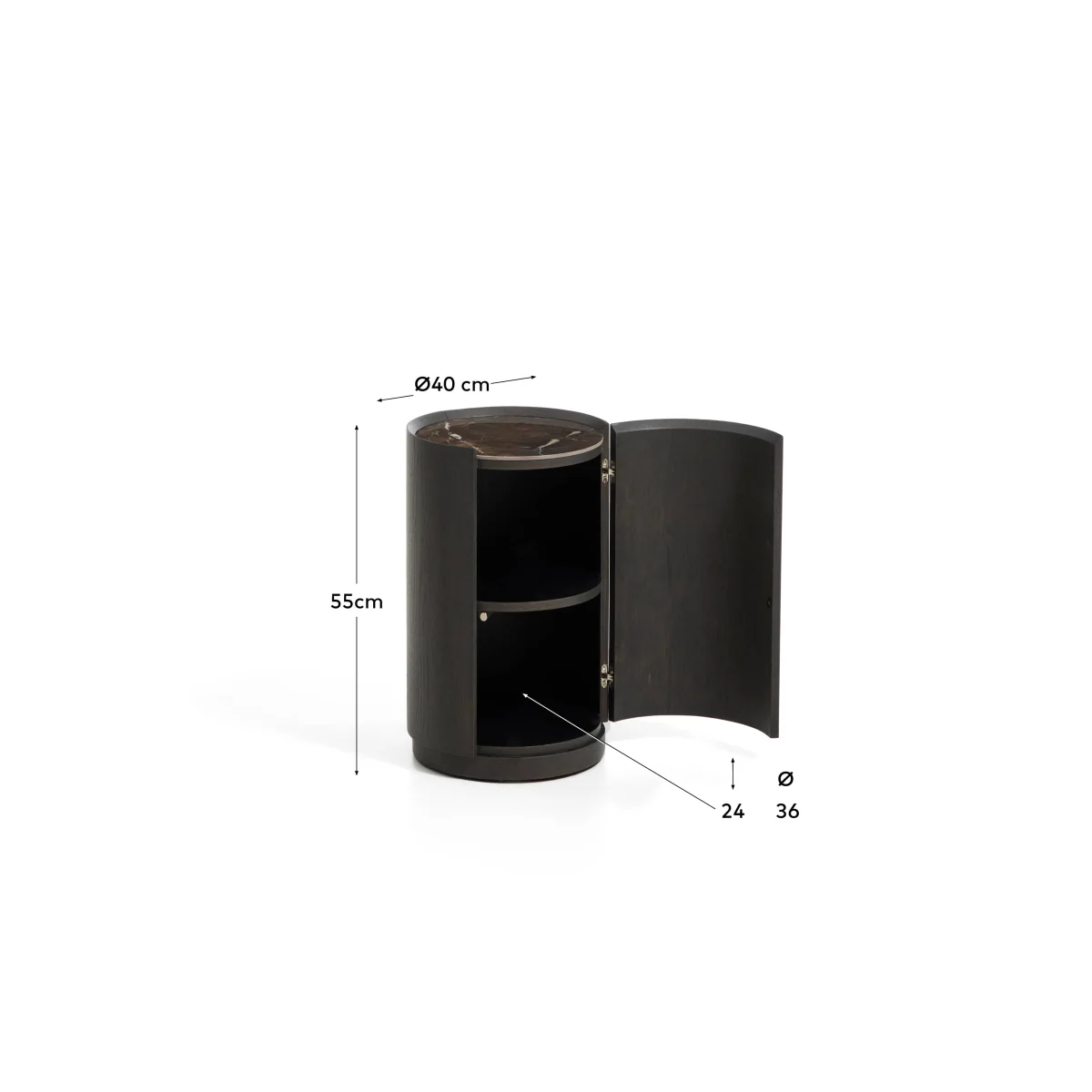 Nemore bedside table with 1 oak veneer drawer and Emperador marble-effect ceramic top, FSC Mix Credit, Ø 40 cm – image 10