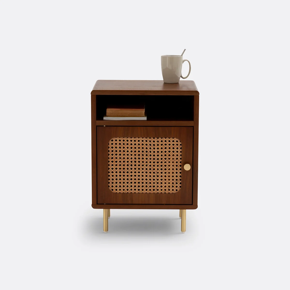 Redpop Walnut & Cane 1-Door Bedside Table – image 3
