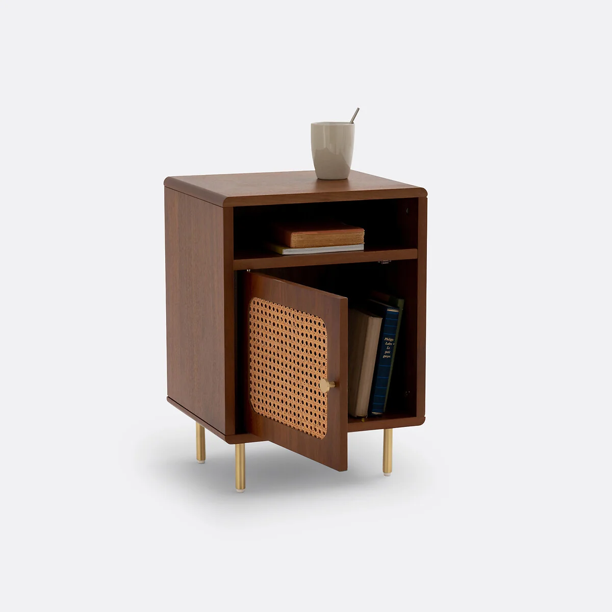 Redpop Walnut & Cane 1-Door Bedside Table – image 4