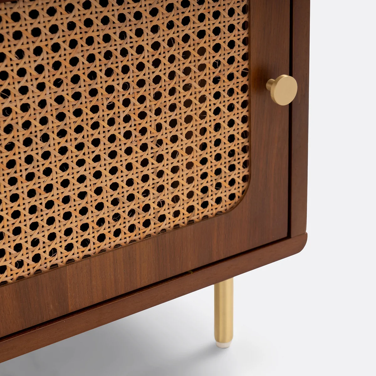 Redpop Walnut & Cane 1-Door Bedside Table – image 6