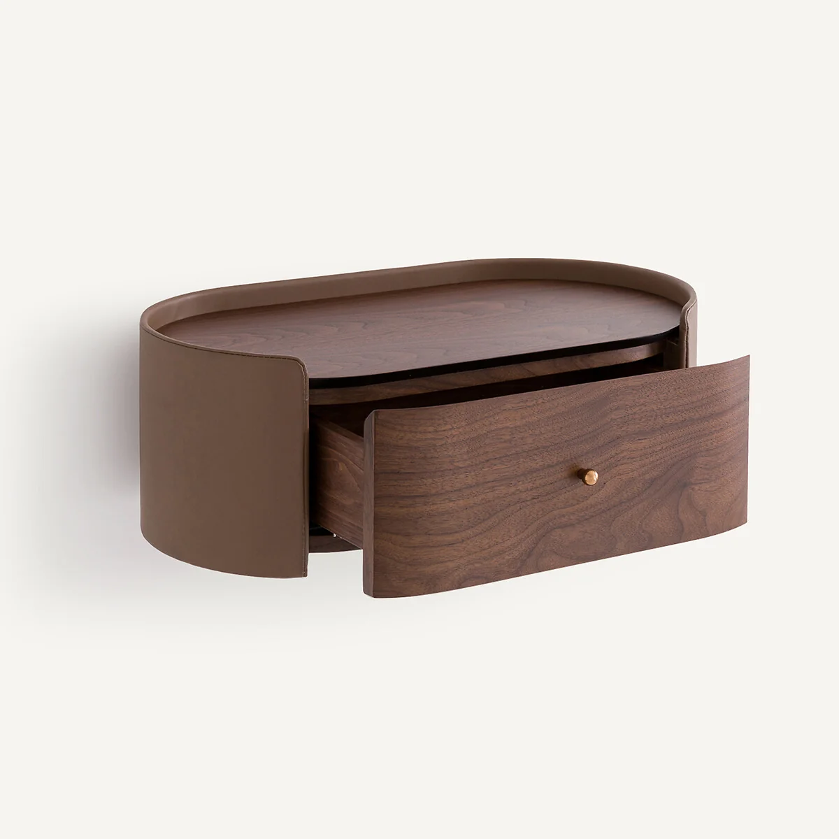 Firmo Suspended Bedside Table in Walnut Veneer and Leather – image 4