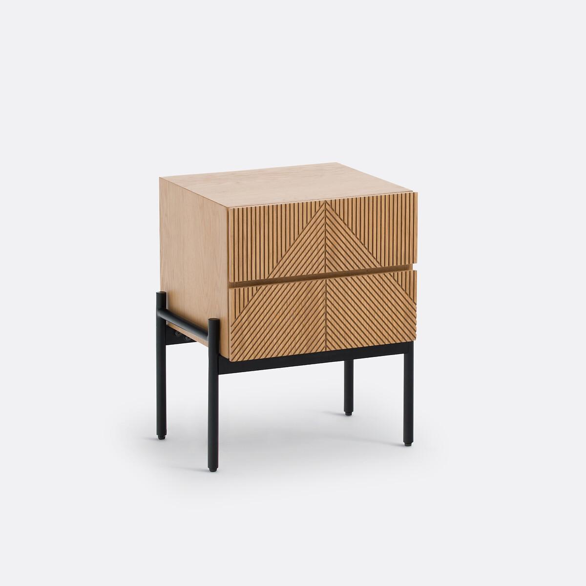 Les Signatures - Lodge Oak Veneer Bedside Table with 2 Drawers – image 2