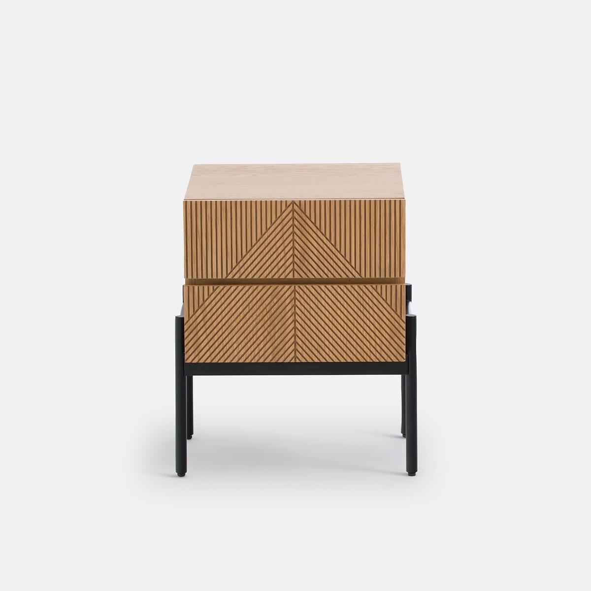 Les Signatures - Lodge Oak Veneer Bedside Table with 2 Drawers – image 3