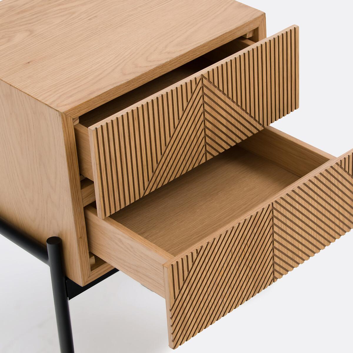 Les Signatures - Lodge Oak Veneer Bedside Table with 2 Drawers – image 4