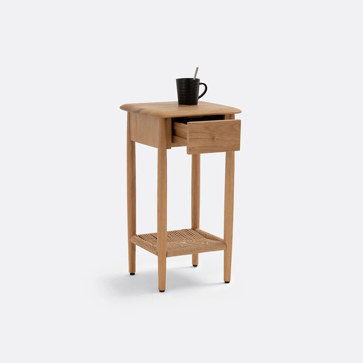 Malora Solid Oak & Weaving Bedside Table – image 4
