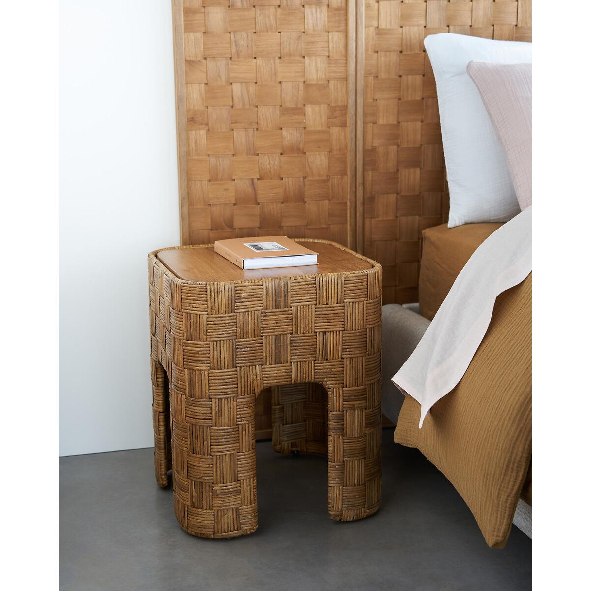 Garrance Solid Teak and Woven Rattan Bedside Table – image 2