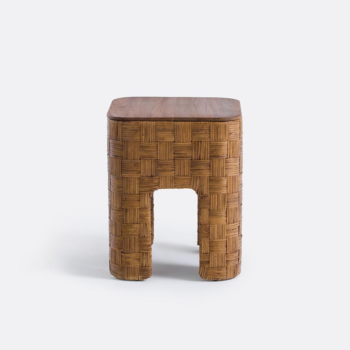 Garrance Solid Teak and Woven Rattan Bedside Table – image 3
