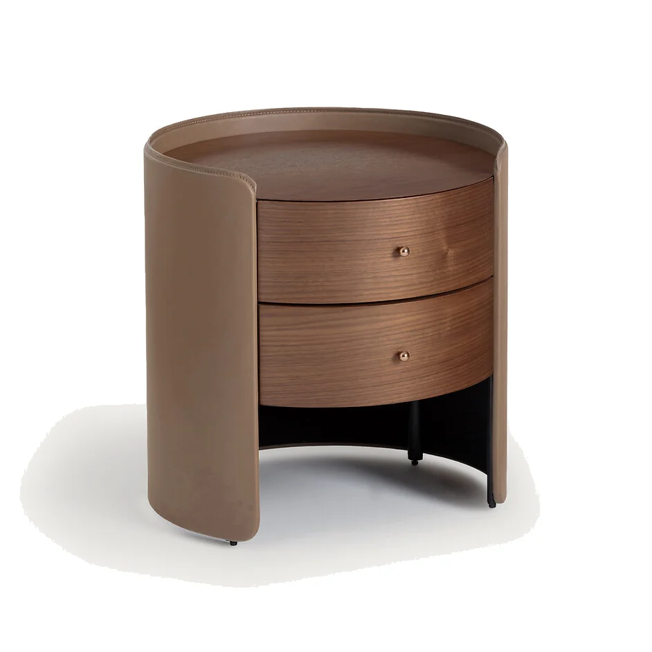 Firmo Bedside Cabinet in Walnut and Leather Veneer