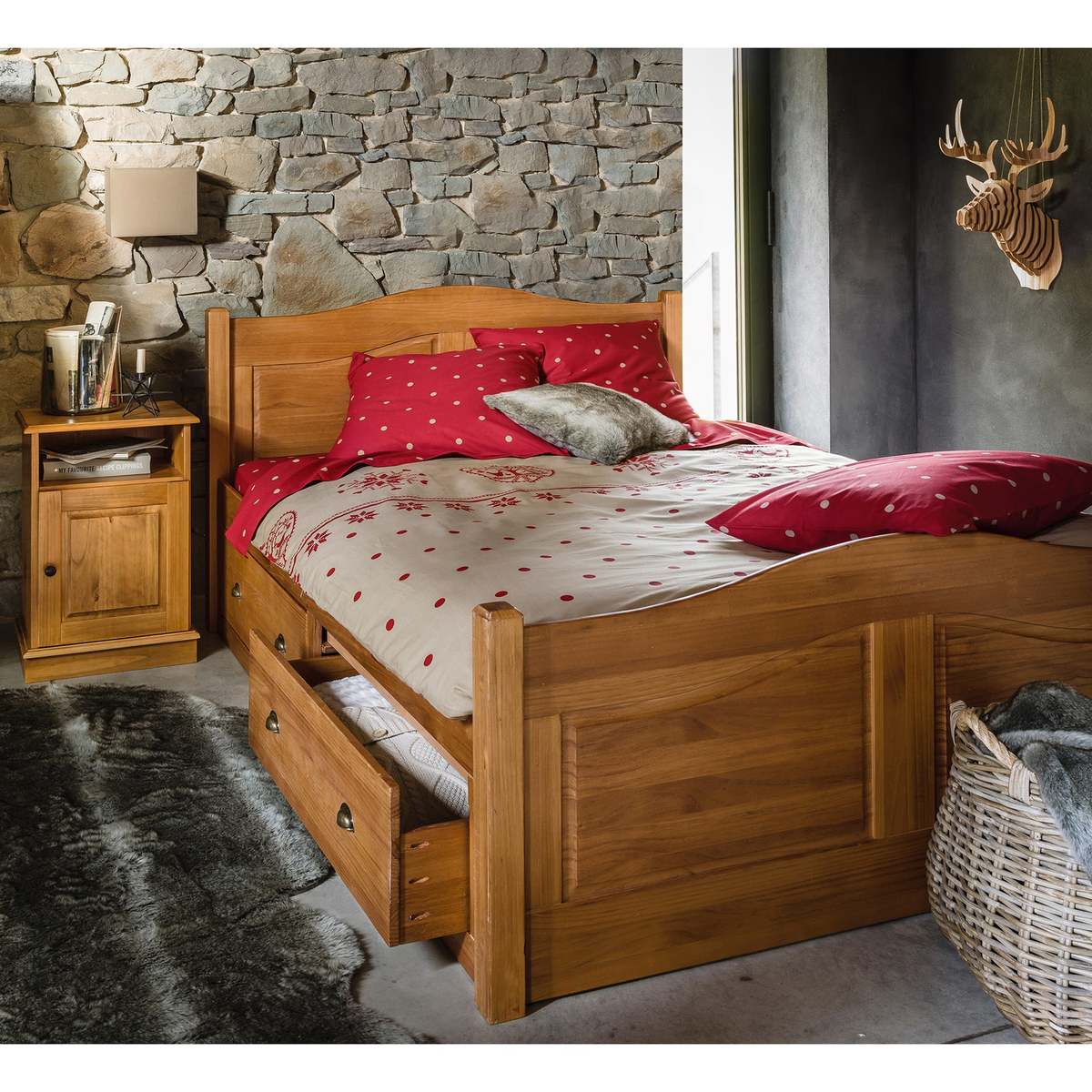 Authentic Style 1-Door Bedside Table in Waxed Solid Pine – image 2