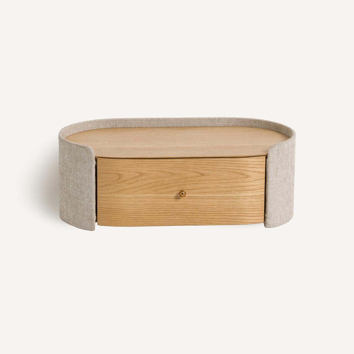 Firmo Wall-Mounted Bedside Table in Oak Veneer and Fabric – image 2