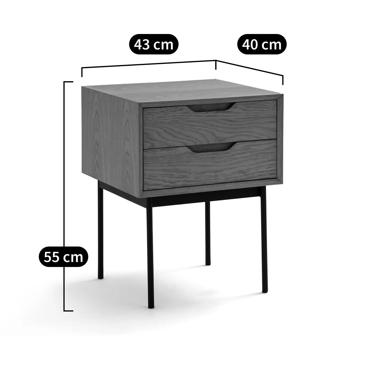 Noyeto 2-Drawer Wood & Metal Bedside Table – image 6
