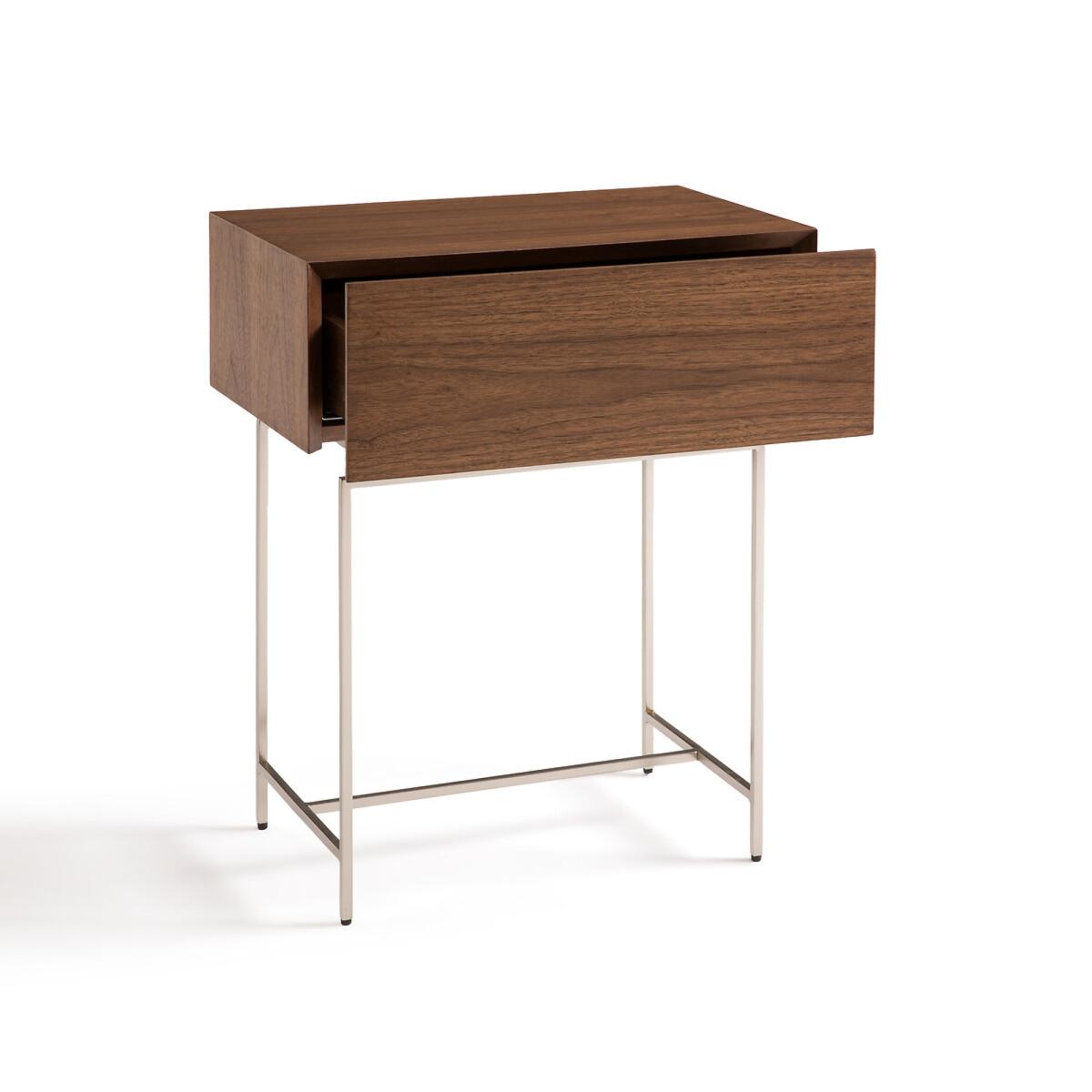 Oreko Walnut Veneer Satin Nickel Bedside Table – image 3