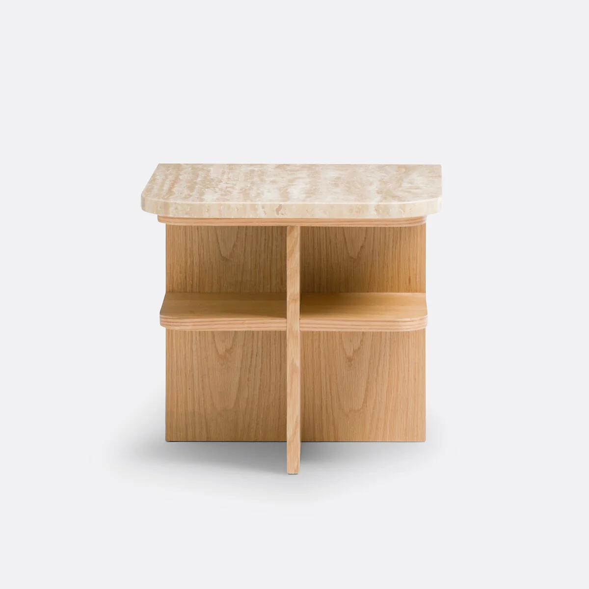 Caliste Oak Veneer & Travertine Bedside Table – image 3